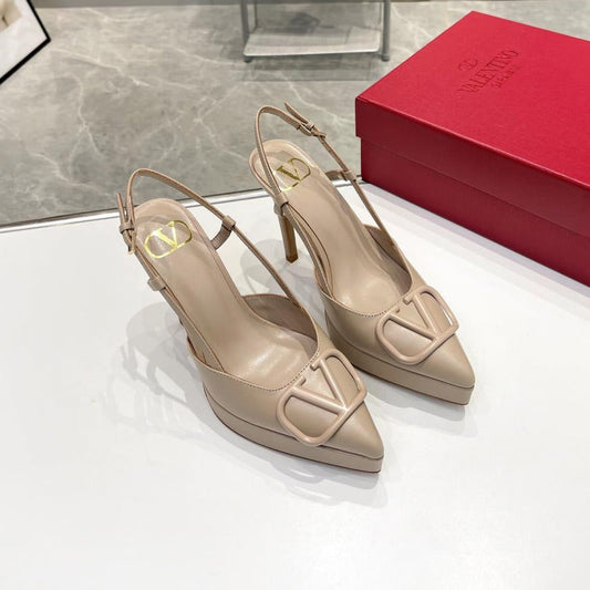 vlogo signature all beige calfskin slingback platform pump 120mm