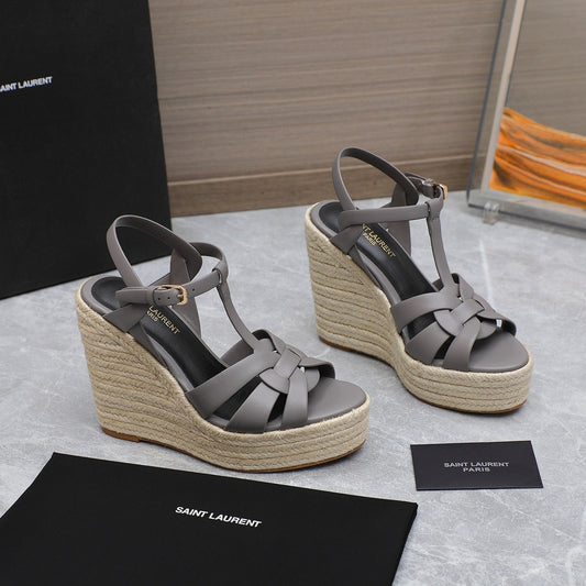 SL TRIBUTE WEDGE SANDALS FOSSIL CALFSKIN