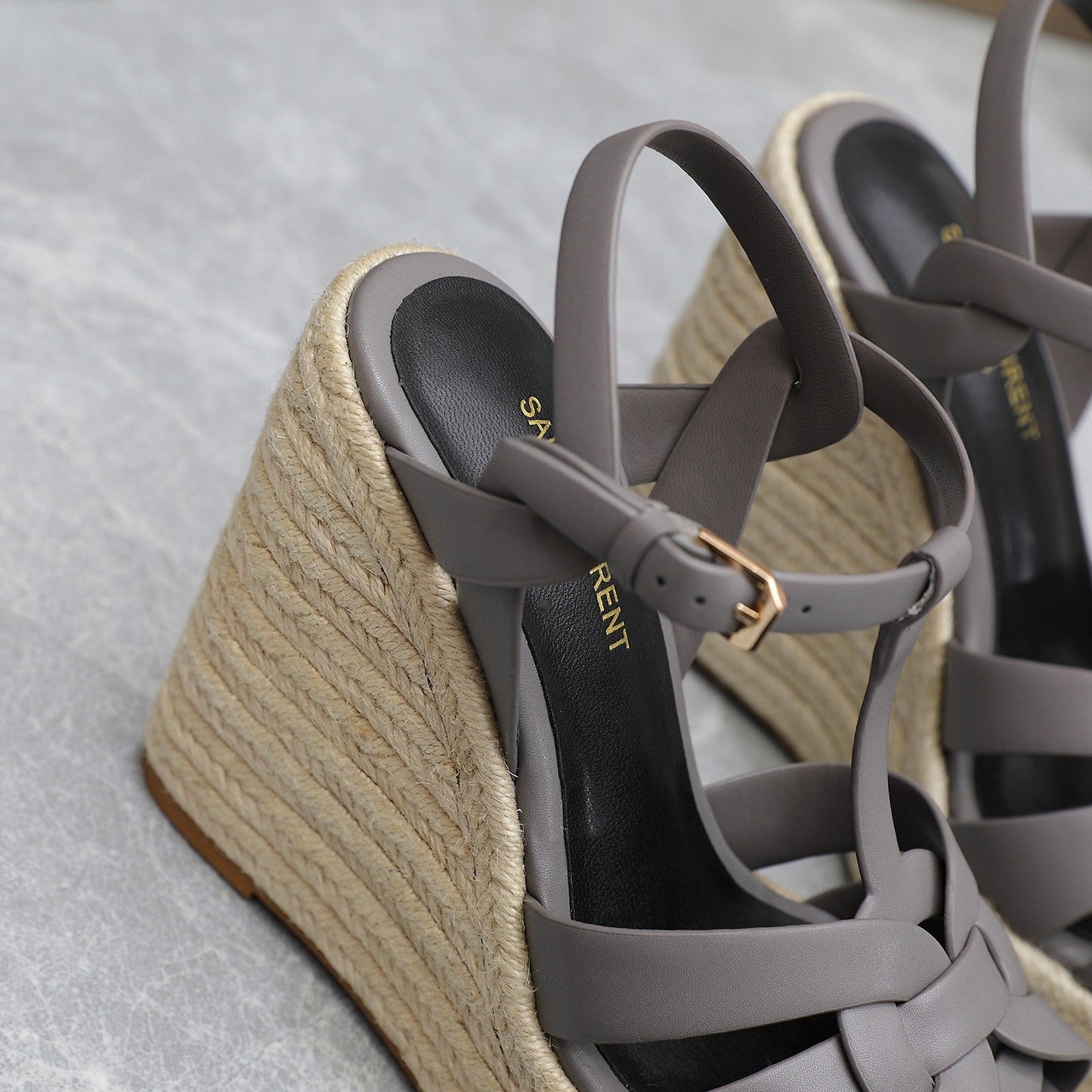 SL TRIBUTE WEDGE SANDALS FOSSIL CALFSKIN