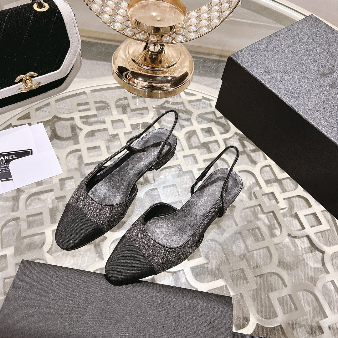 slingback 2.5 glietter grey black grosgrain