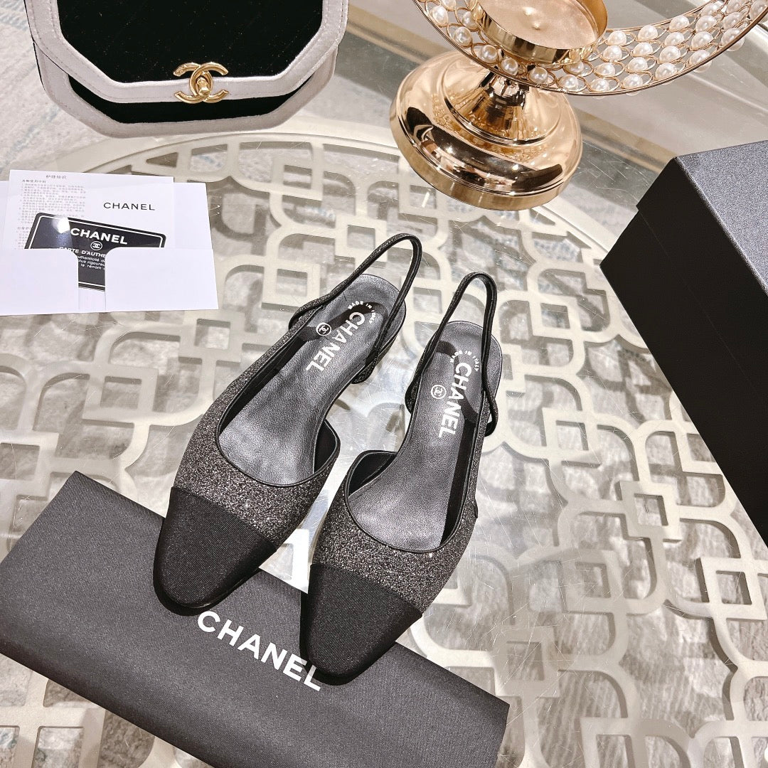 slingback 2.5 glietter grey black grosgrain