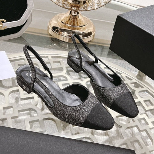 slingback 2.5 glietter grey black grosgrain