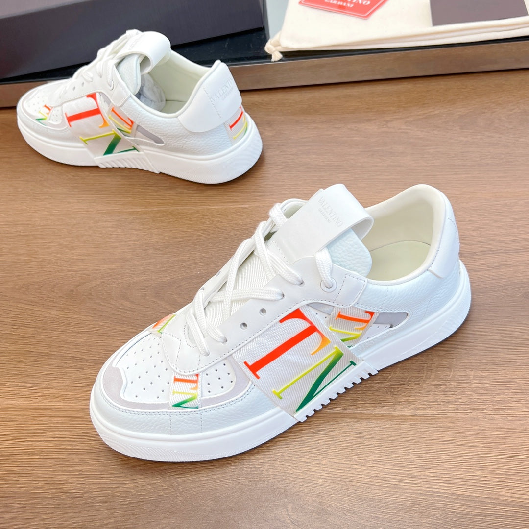 valenti low top vl7n white calfskin rainbow canvas