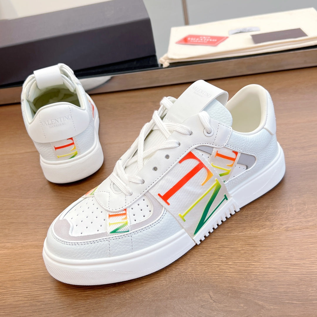 valenti low top vl7n white calfskin rainbow canvas