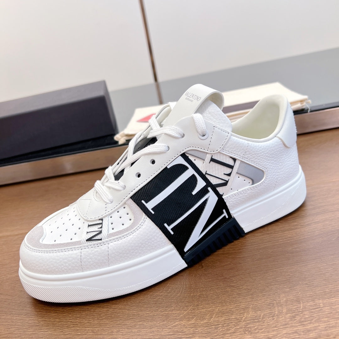 valenti low top vl7n white calfskin black canvas