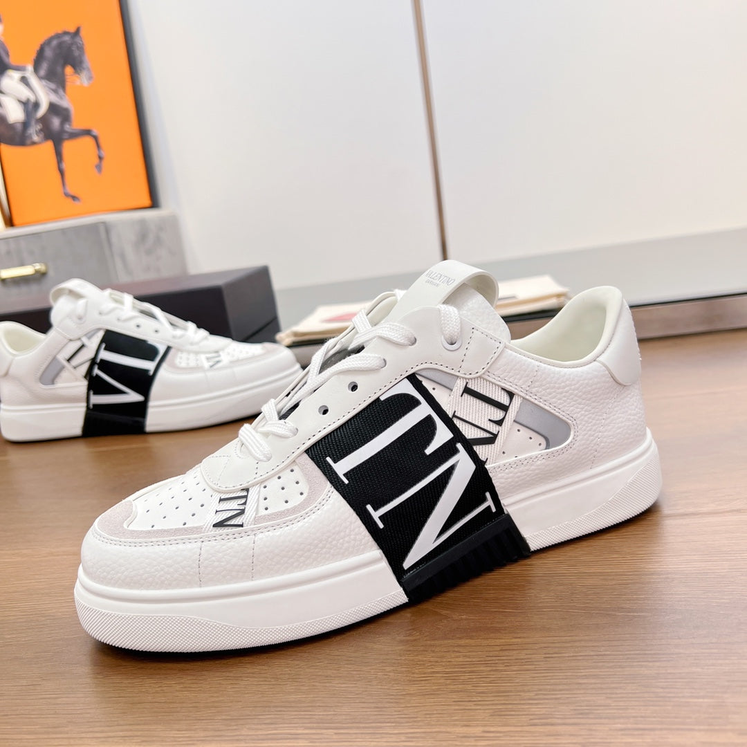 valenti low top vl7n white calfskin black canvas