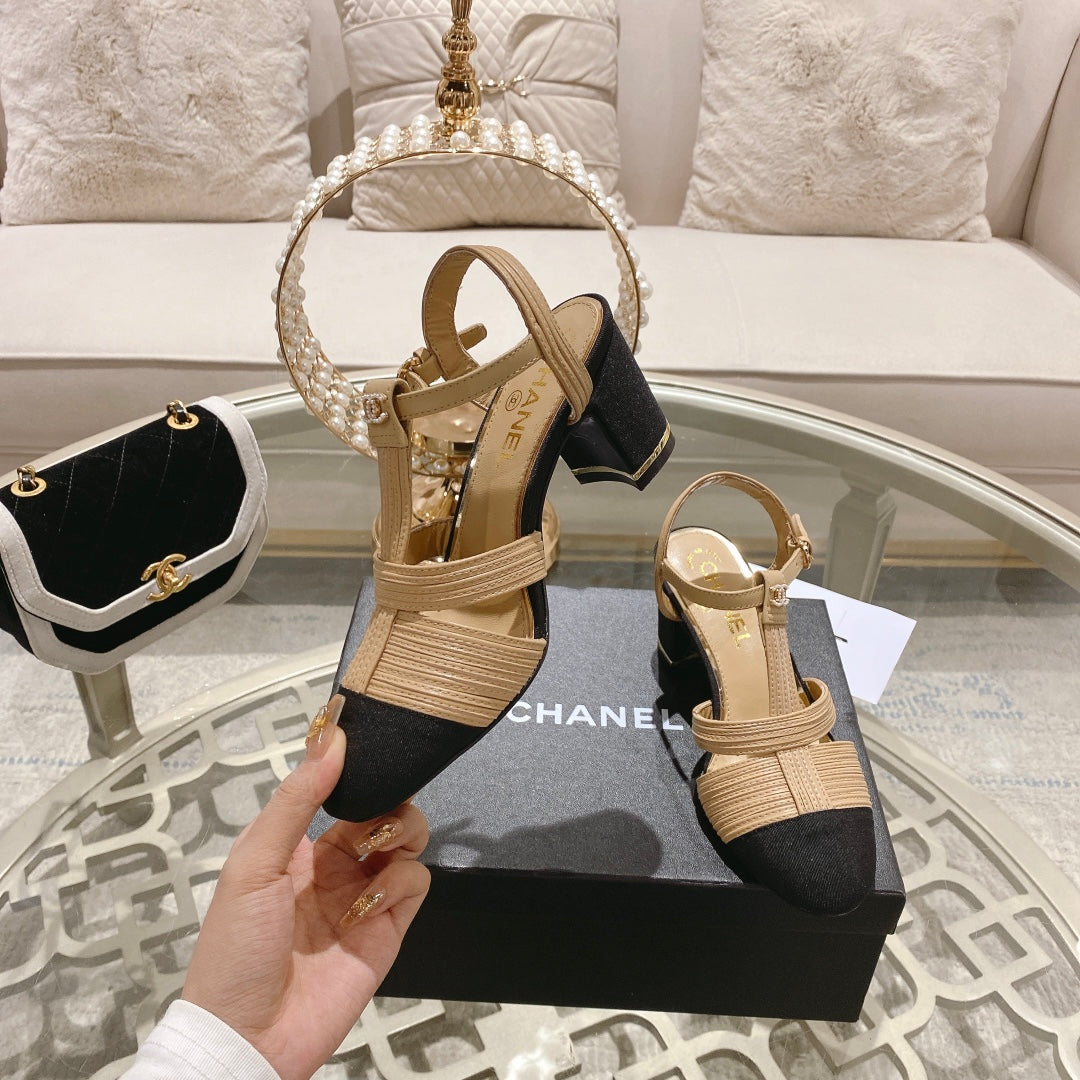 slingback 65 beige calfskin black grosgrain