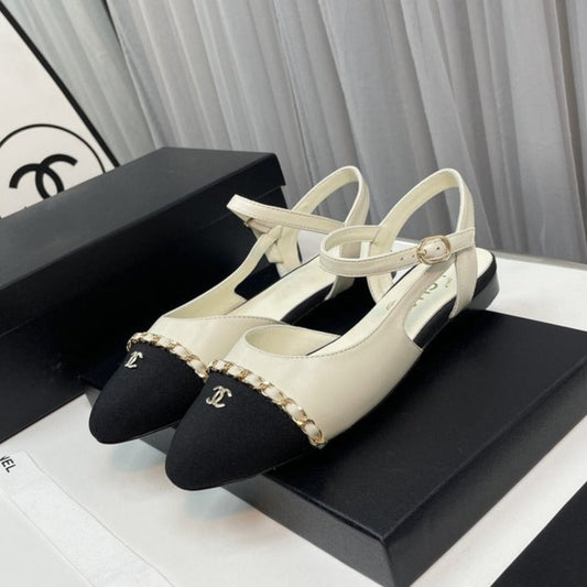 slingback cream lambskin black leather chain grosgrain