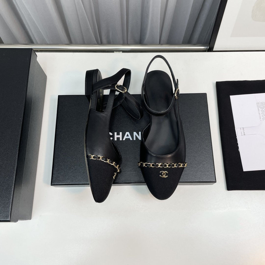 slingback black lambskin leather chain grosgrain