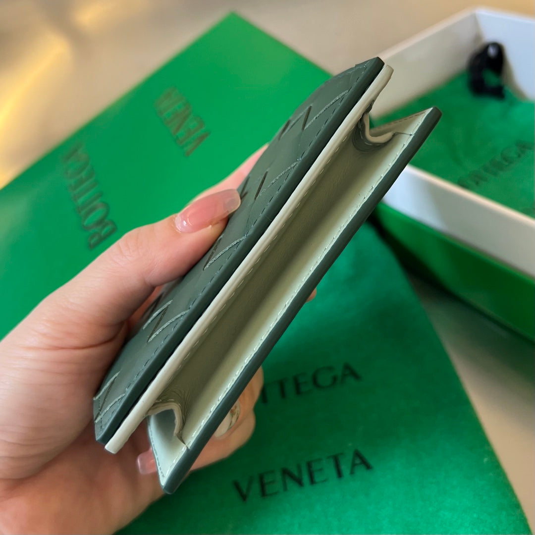 INTRECCIATO BUSINESS 11 EMERALD GREEN CALFSKIN CARD CASE