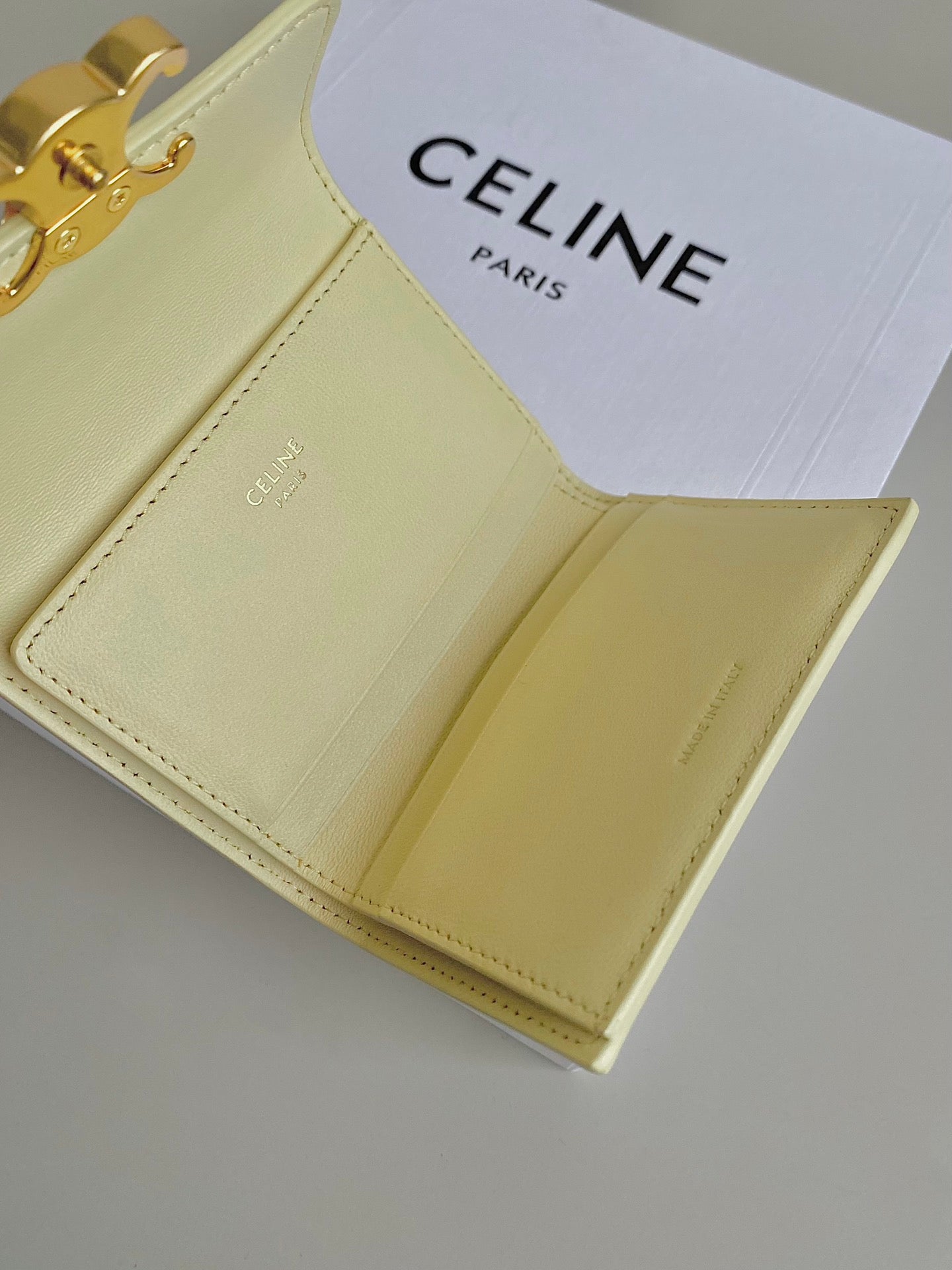 TRIPHOME 9 WALLET TWO-IN-ONE YELLOW PASTEL CALFSKIN