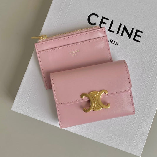 TRIPHOME 9 WALLET TWO-IN-ONE PINK PASTEL CALFSKIN