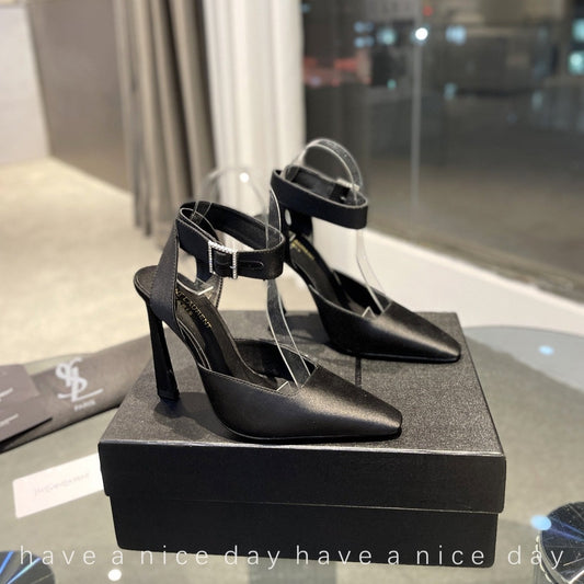 SL FANNY SLINGBACK PUMPS BLACK SATIN