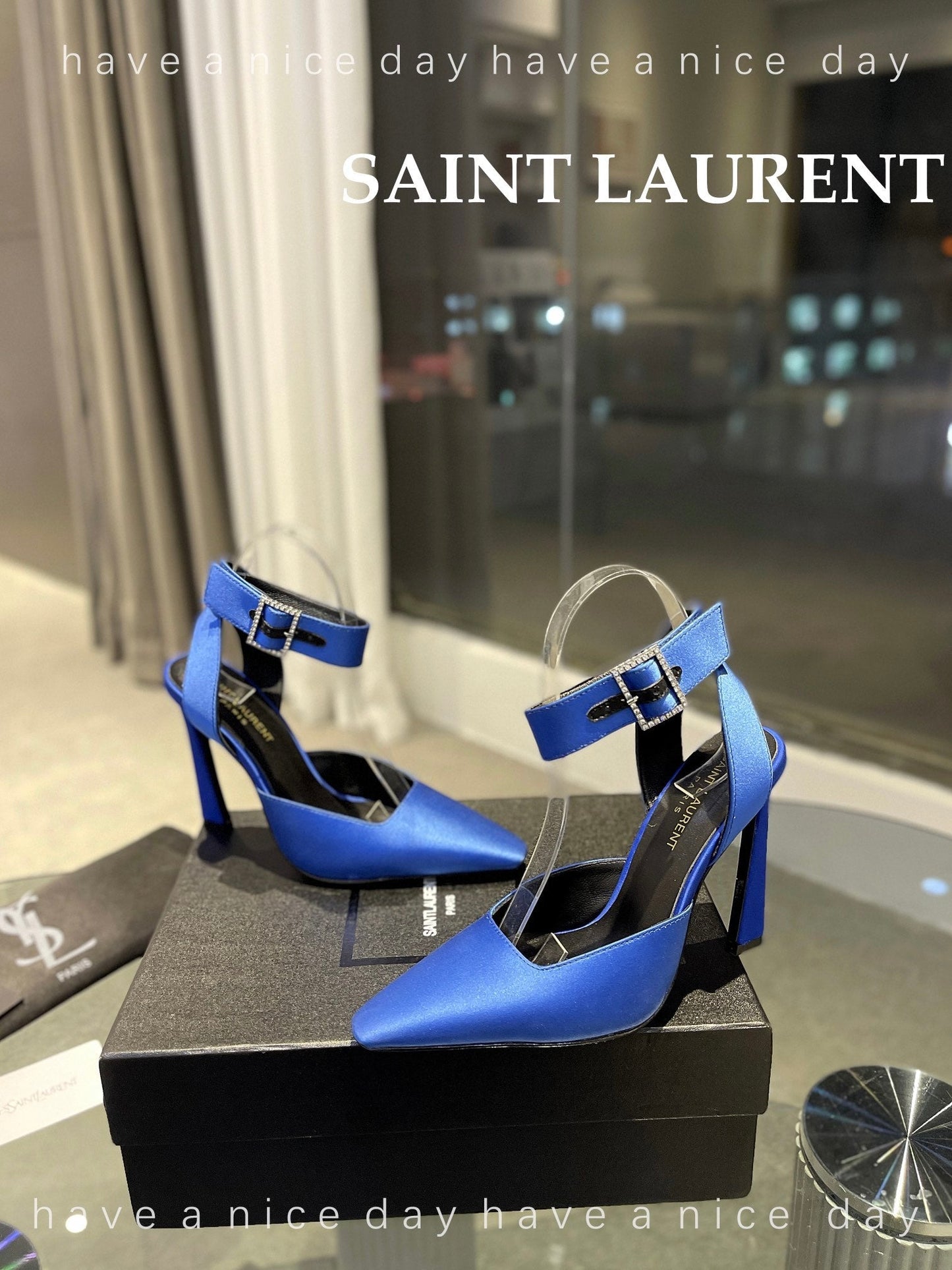 SL FANNY SLINGBACK PUMPS COBALT SATIN