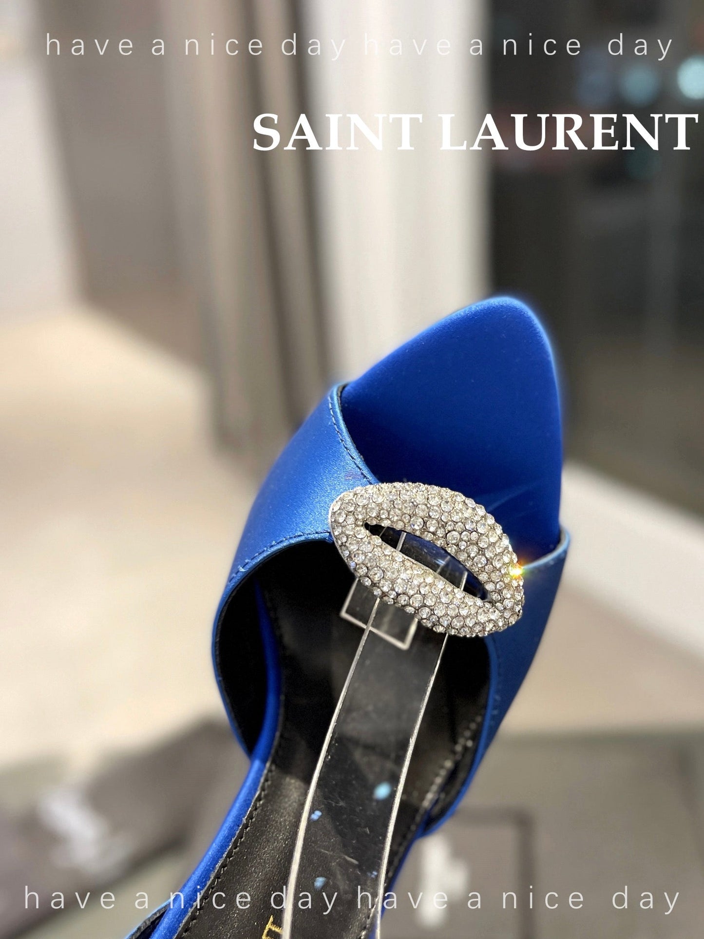 SL AYERS CRYSTAL SANDAL COBALT SATIN