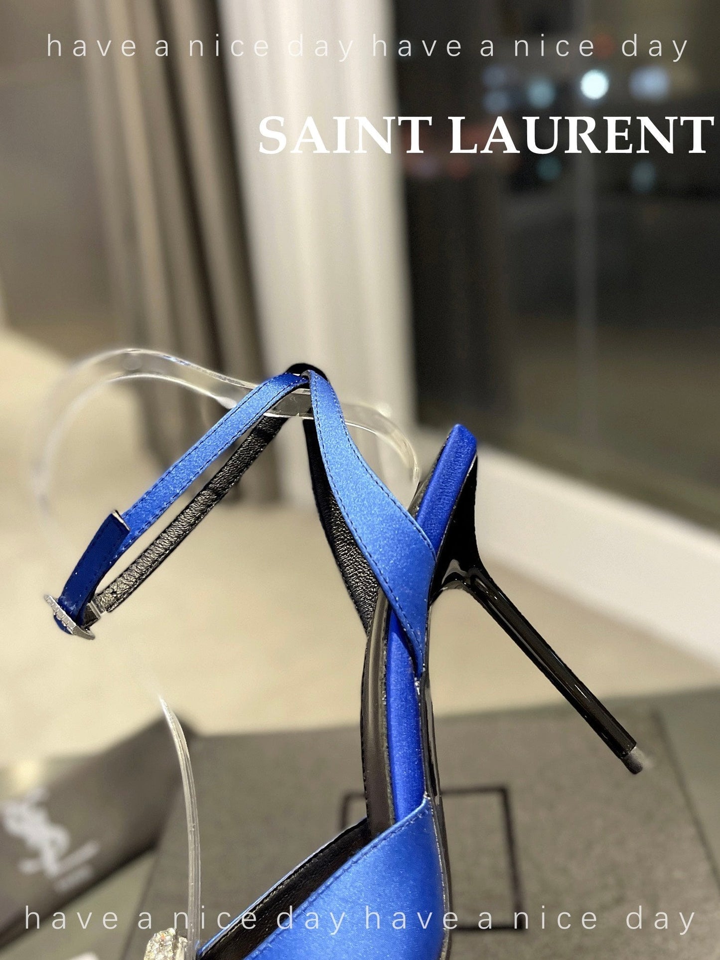 SL AYERS CRYSTAL SANDAL COBALT SATIN