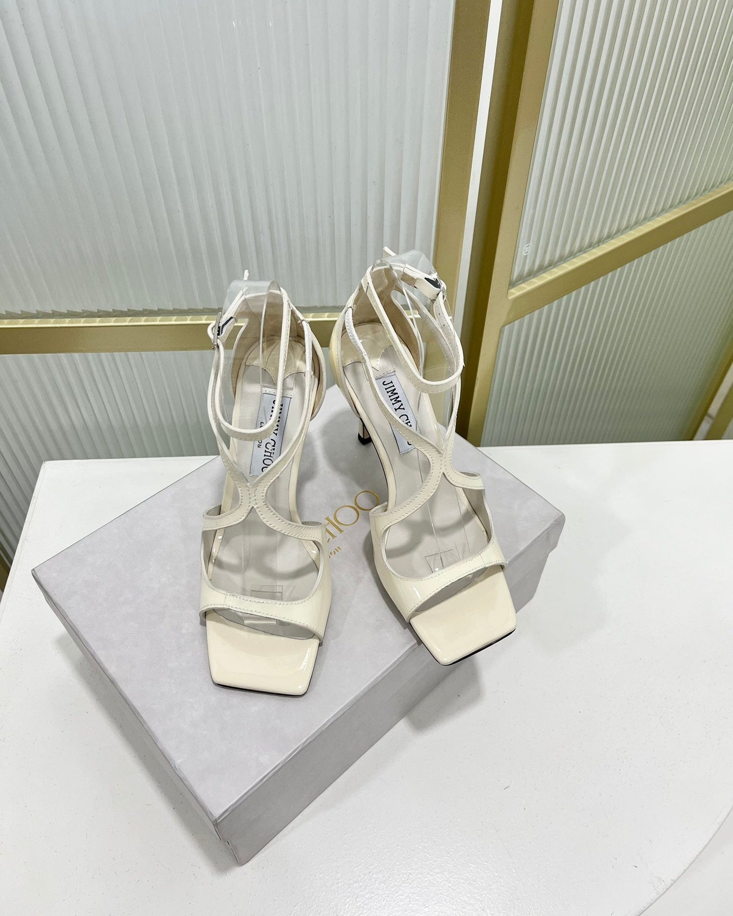 Jimmy Azia 95 In White Glossy Cowhide Sandals 587705