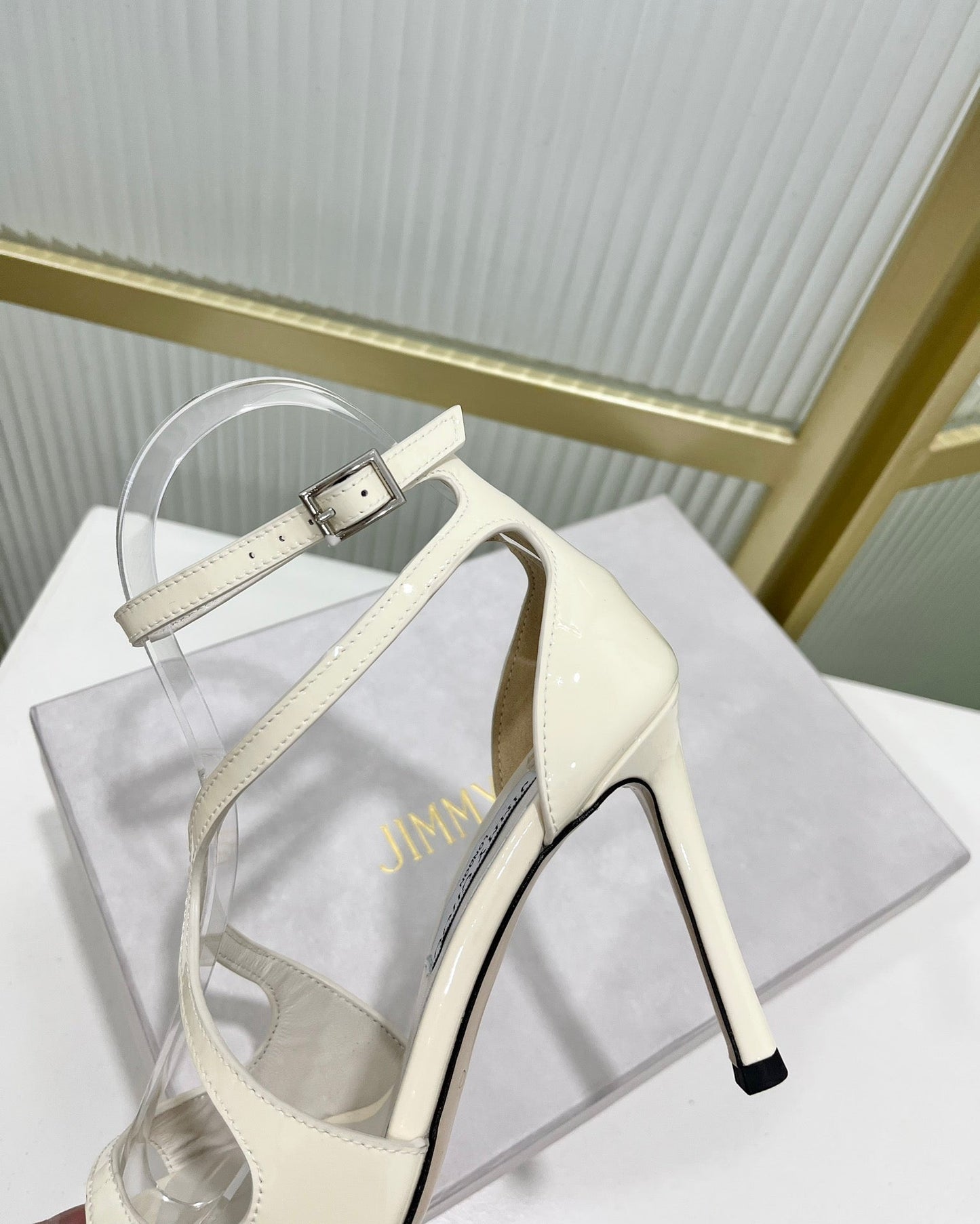 Jimmy Azia 95 In White Glossy Cowhide Sandals 587705