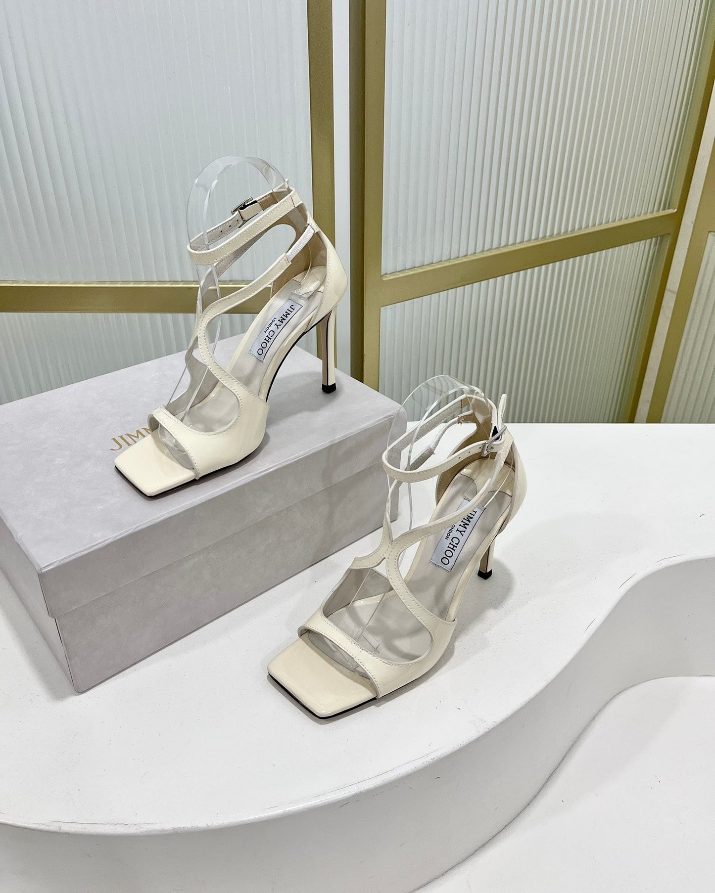 Jimmy Azia 95 In White Glossy Cowhide Sandals 587705