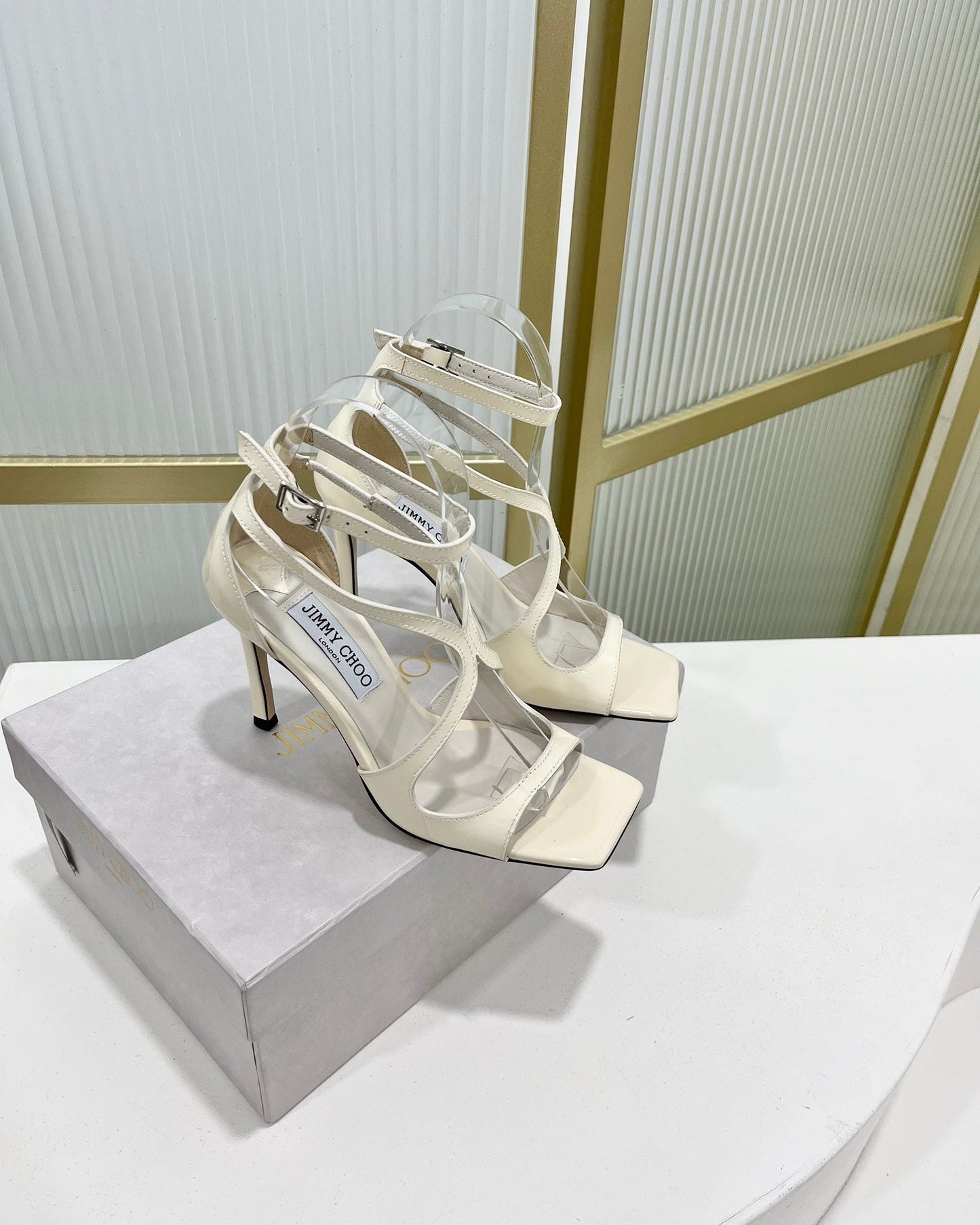 Jimmy Azia 95 In White Glossy Cowhide Sandals 587705