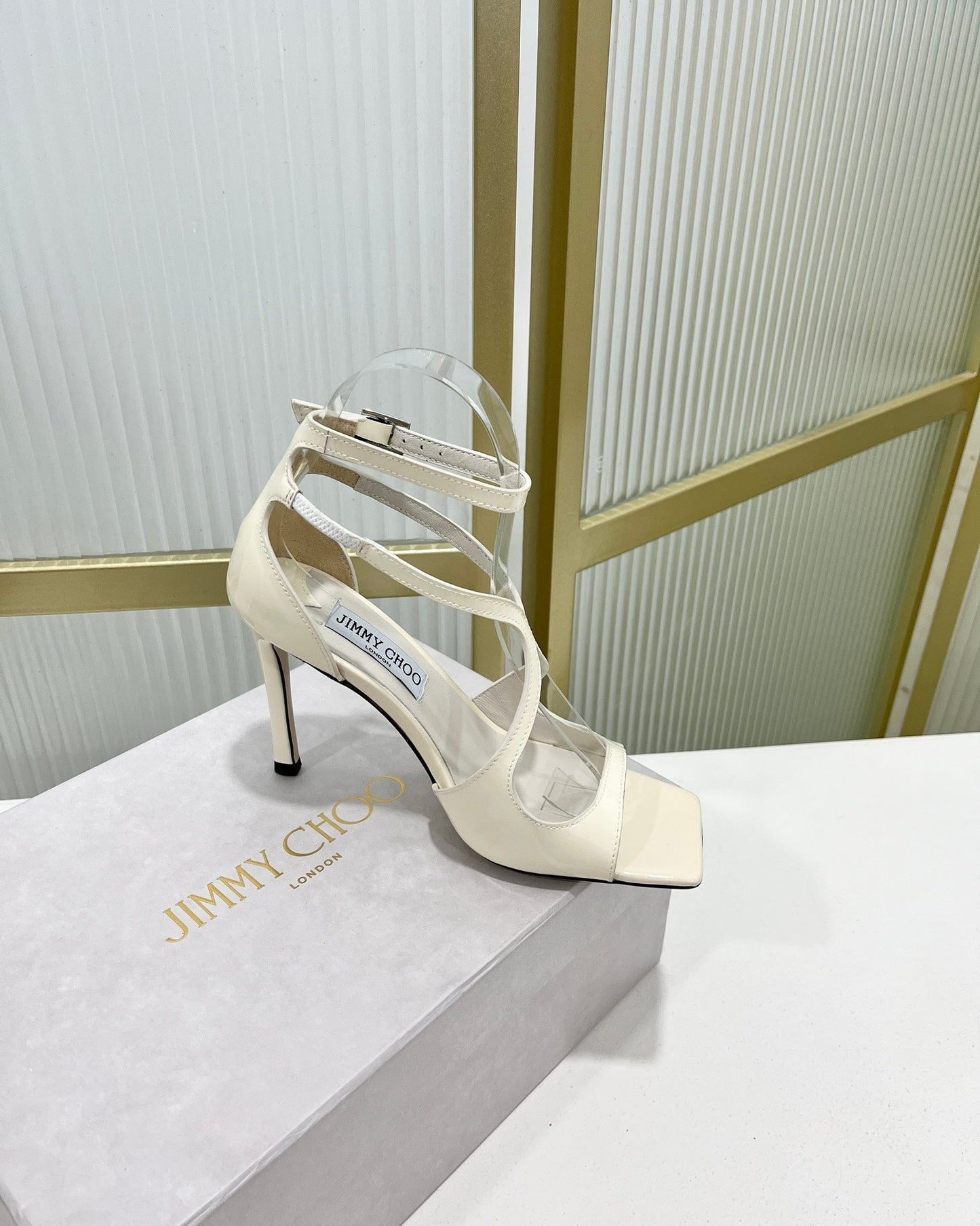 Jimmy Azia 95 In White Glossy Cowhide Sandals 587705