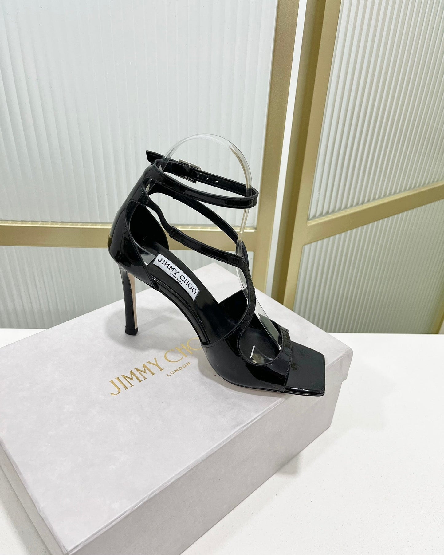 Jimmy Azia 95 In Black Glossy Cowhide Sandals 587707