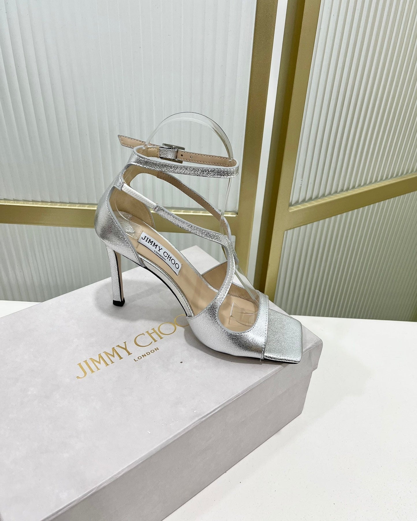 Jimmy Azia 95 In Silver Cowhide Sandals  587709