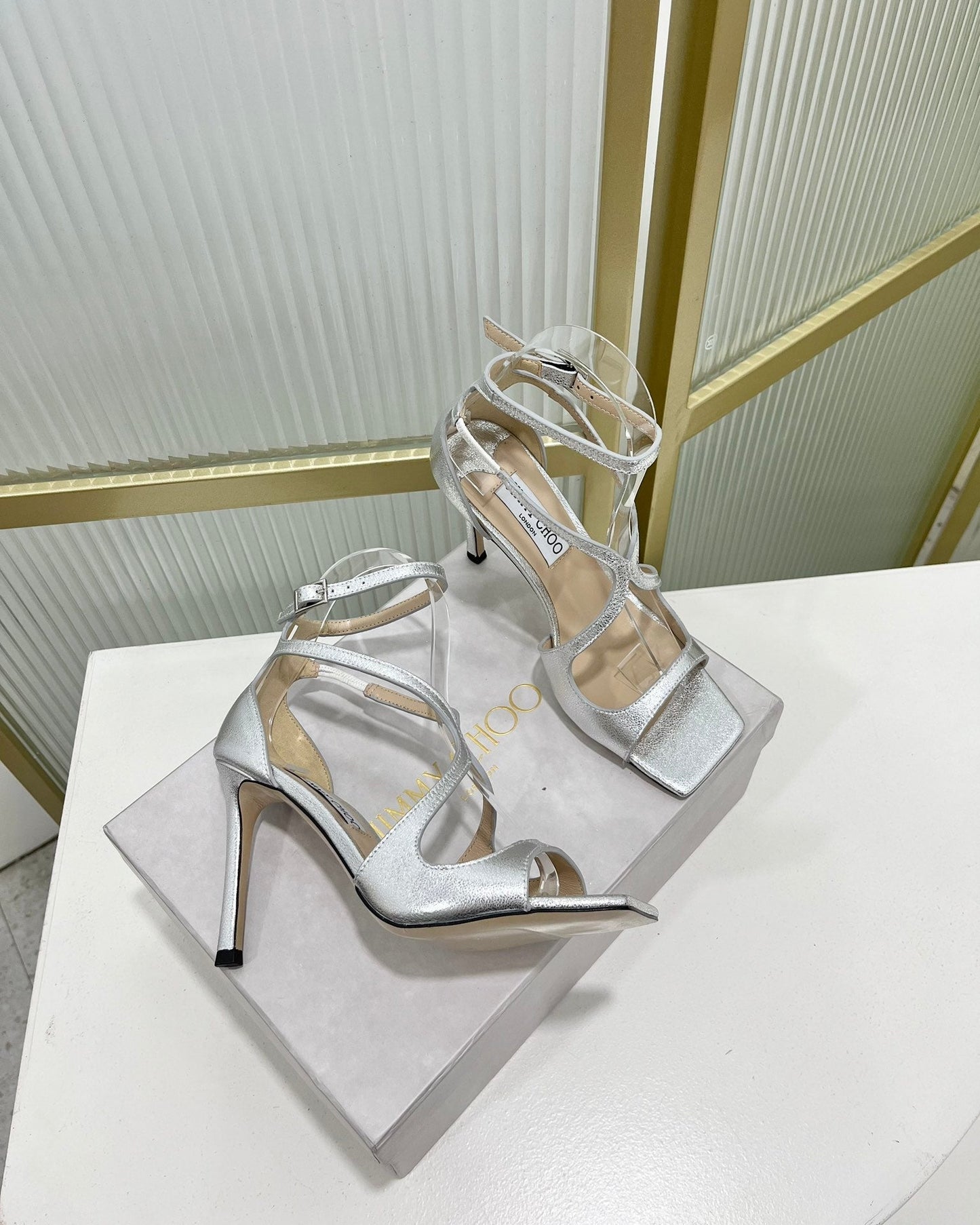 Jimmy Azia 95 In Silver Cowhide Sandals  587709