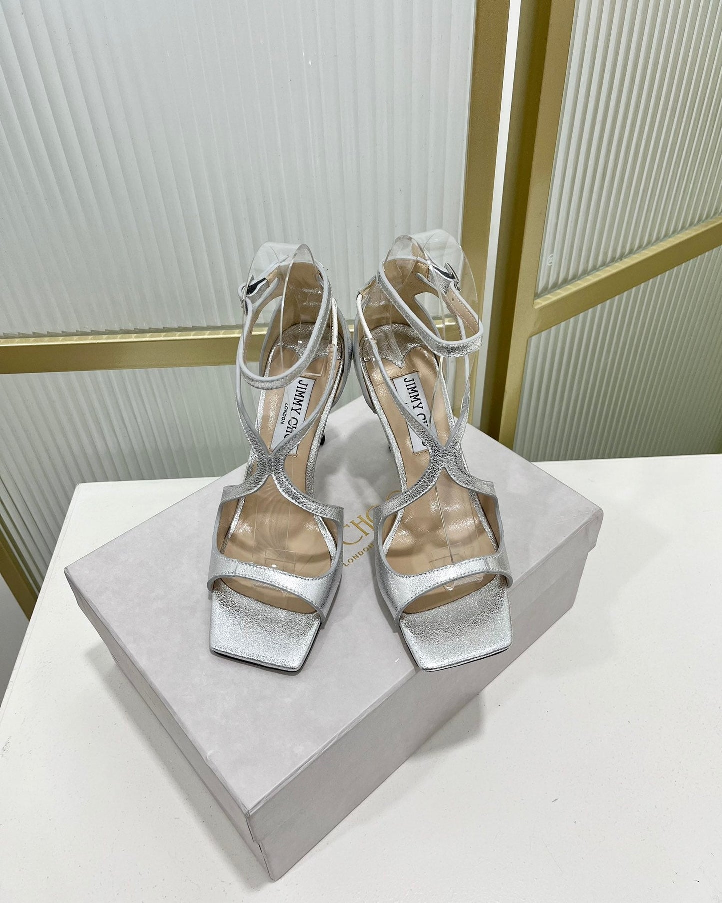 Jimmy Azia 95 In Silver Cowhide Sandals  587709