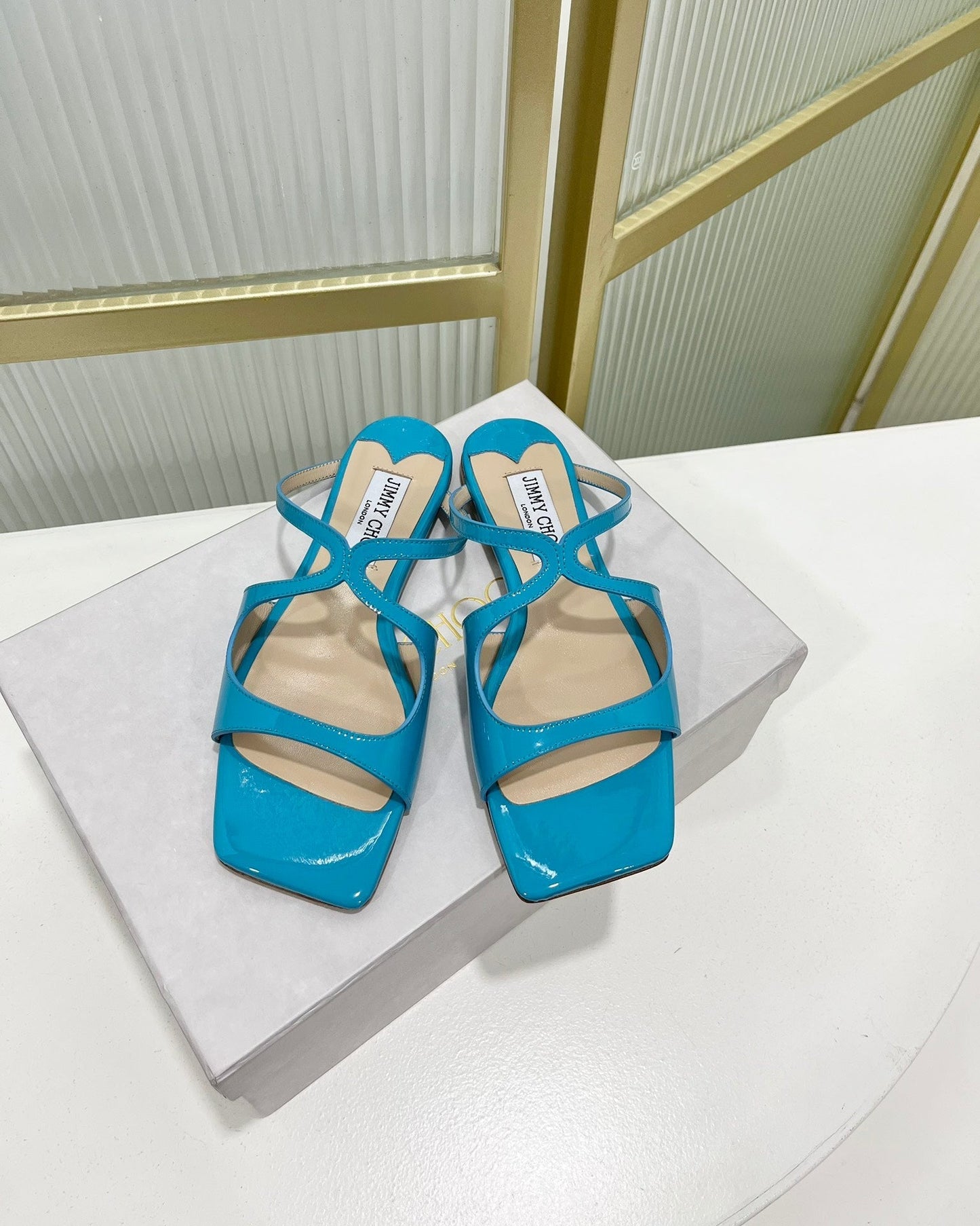 Jimmy Sandals In Blue Turquoise Glossy Cowhide 587681