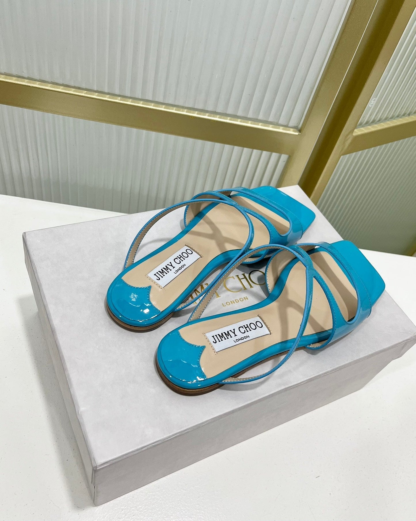 Jimmy Sandals In Blue Turquoise Glossy Cowhide 587681