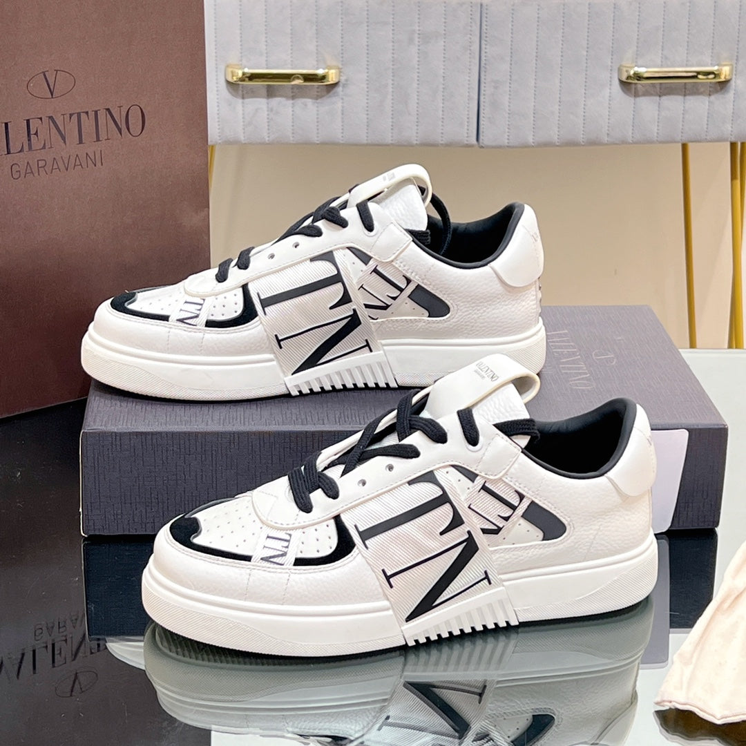 valenti low top vl7n white black calfskin white canvas