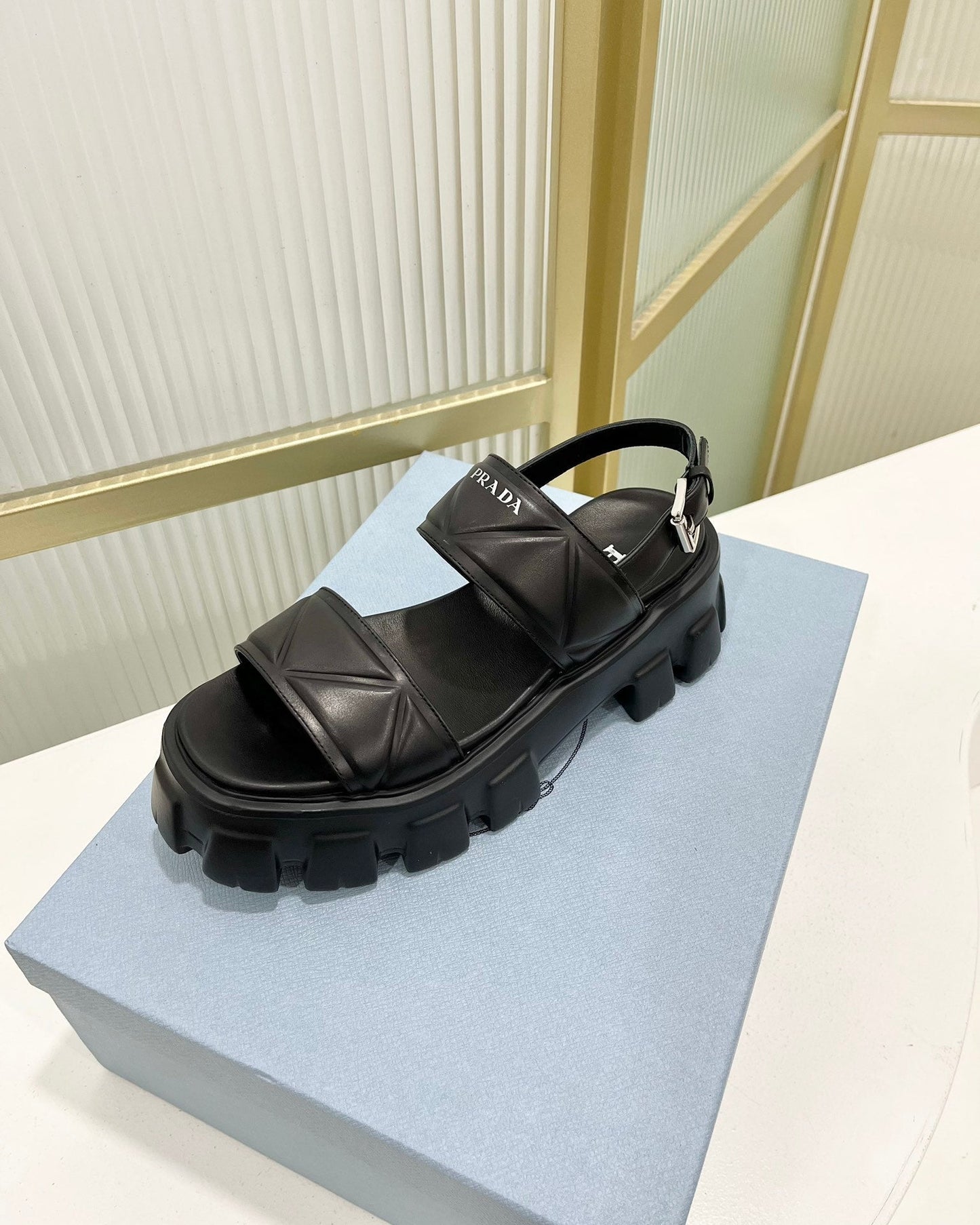 PRA MONOLITH PLATFORM SANDALS BLACK CALFSKIN