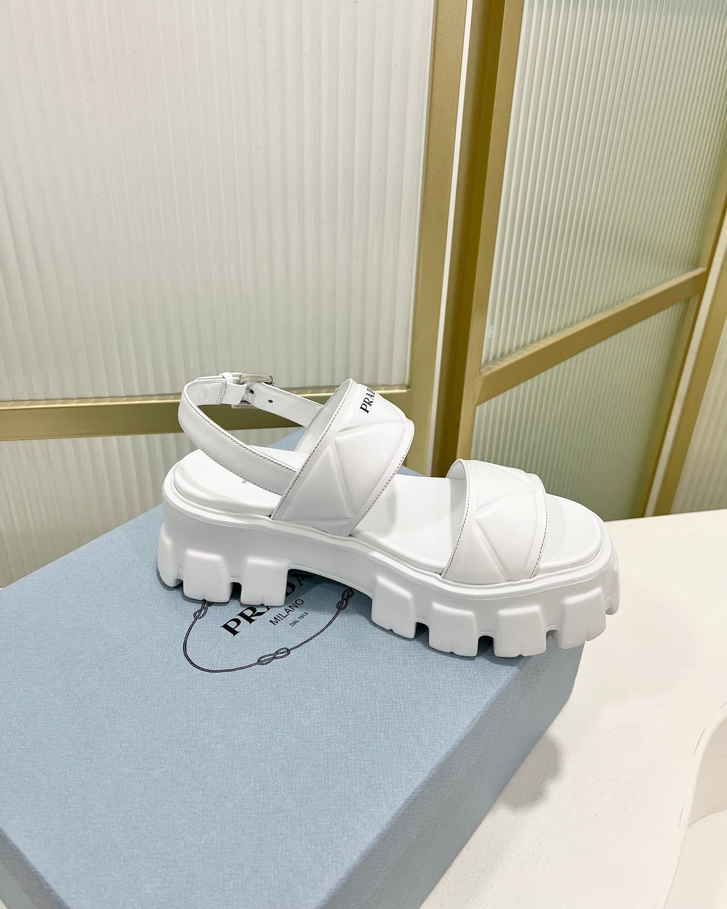 PRA MONOLITH PLATFORM SANDALS WHITE CALFSKIN