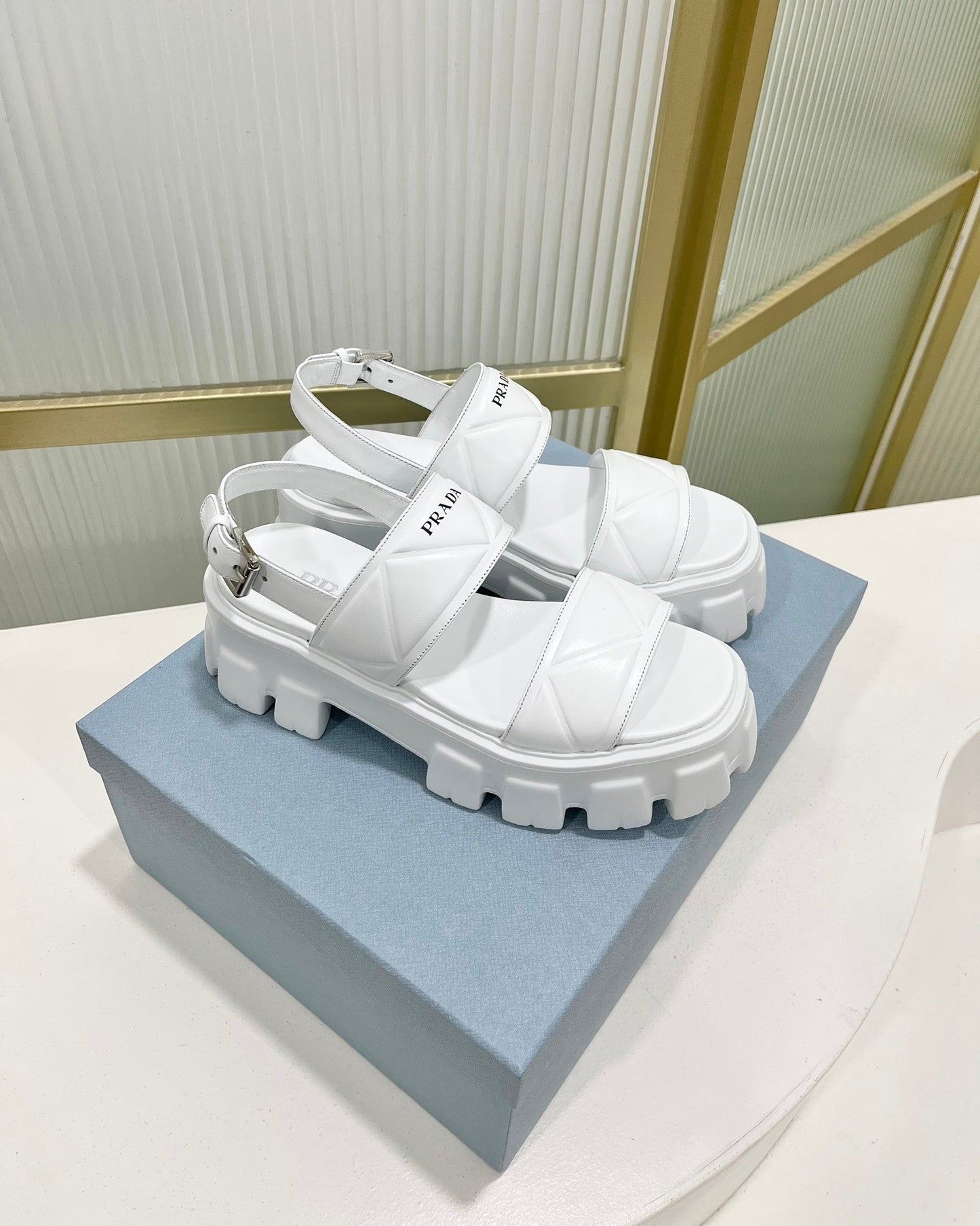 PRA MONOLITH PLATFORM SANDALS WHITE CALFSKIN