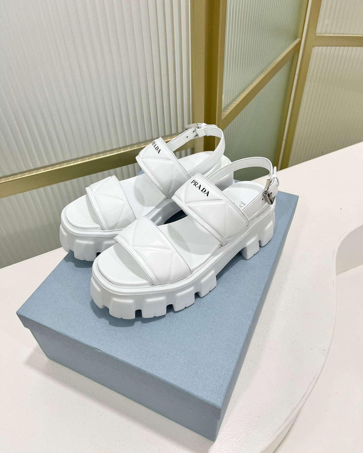 PRA MONOLITH PLATFORM SANDALS WHITE CALFSKIN