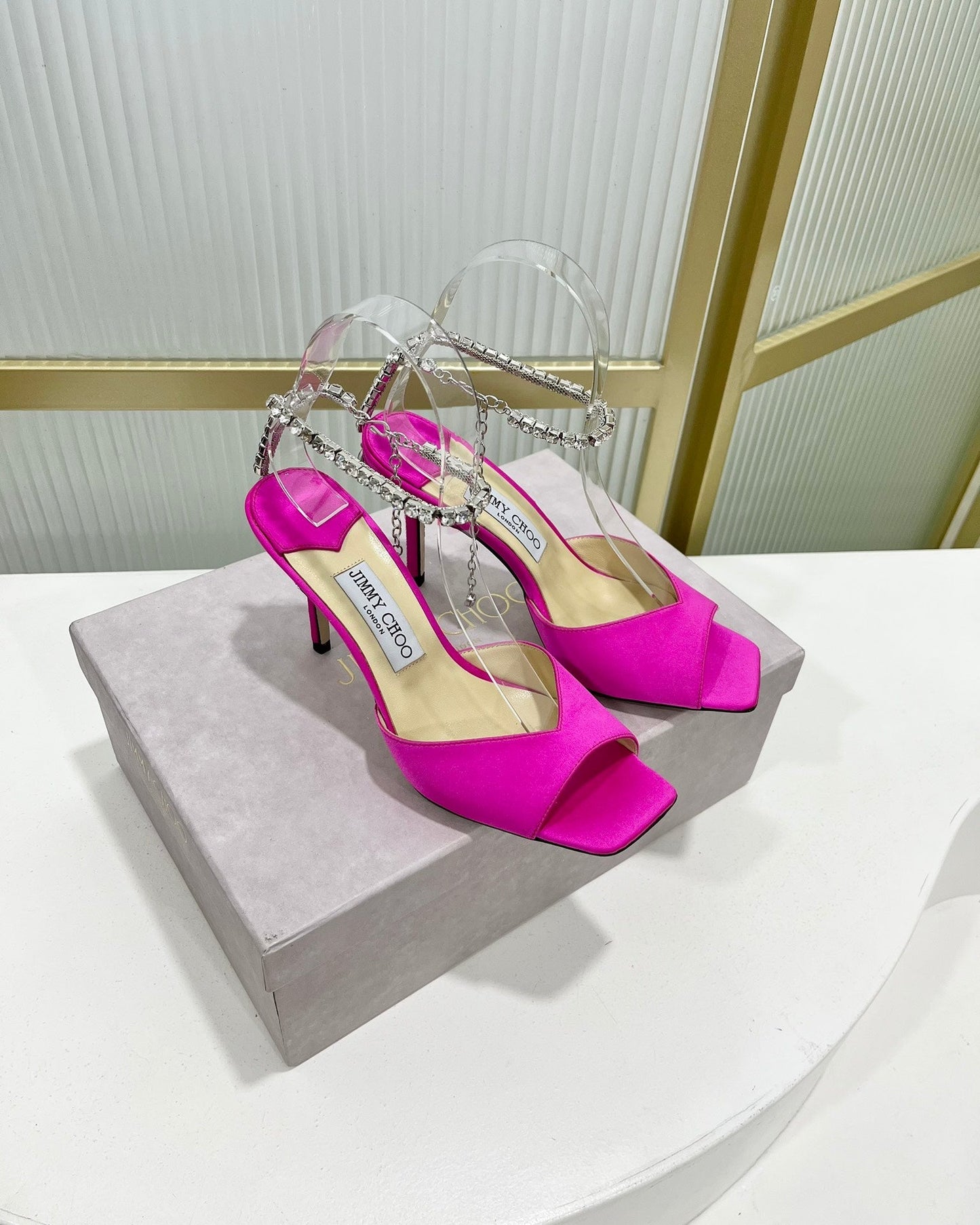 Jimmy Saeda Sandal 85 In Purple Pink Satin 587732