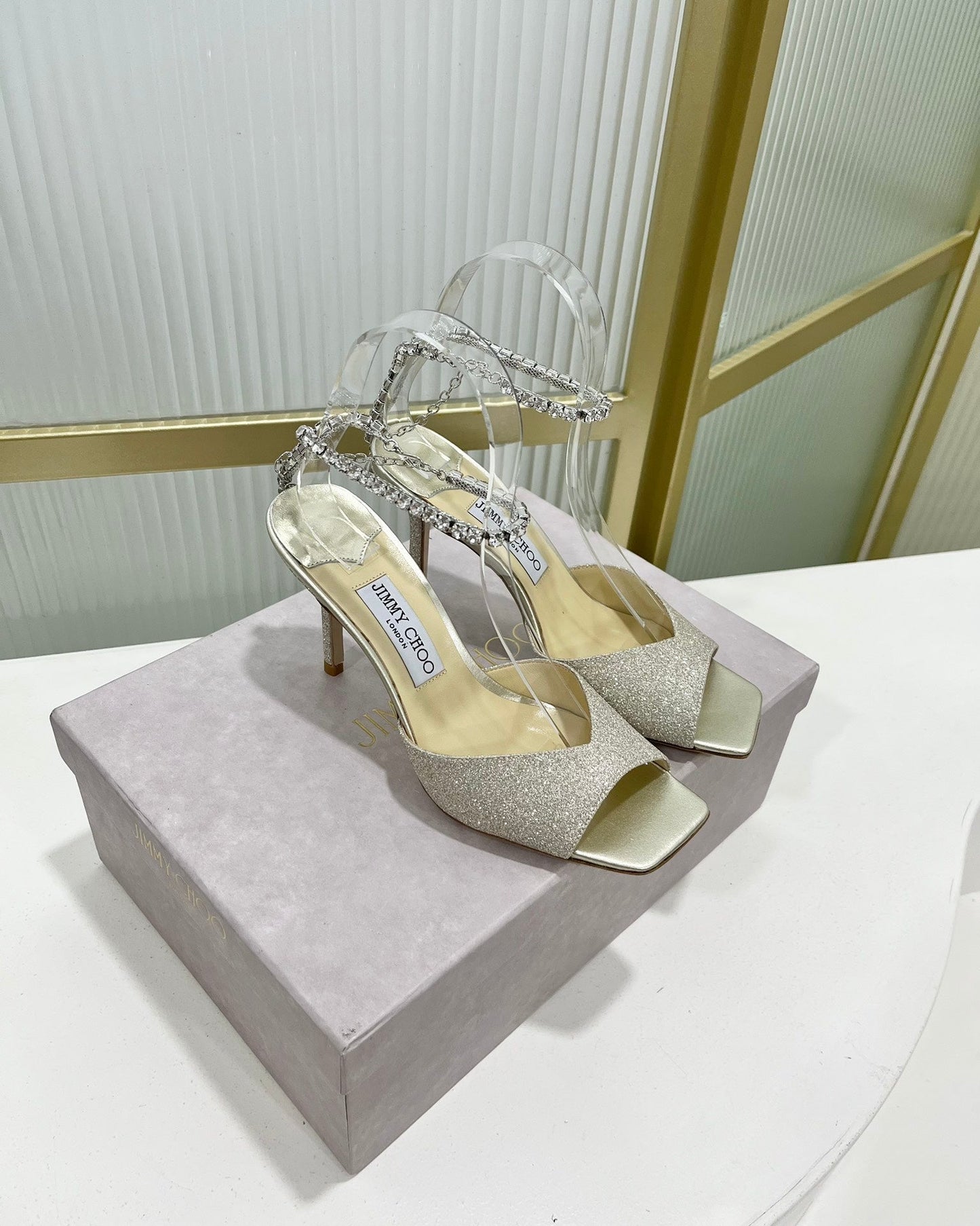 Jimmy Saeda Sandal 85 In Silver Satin With Glitt 587738