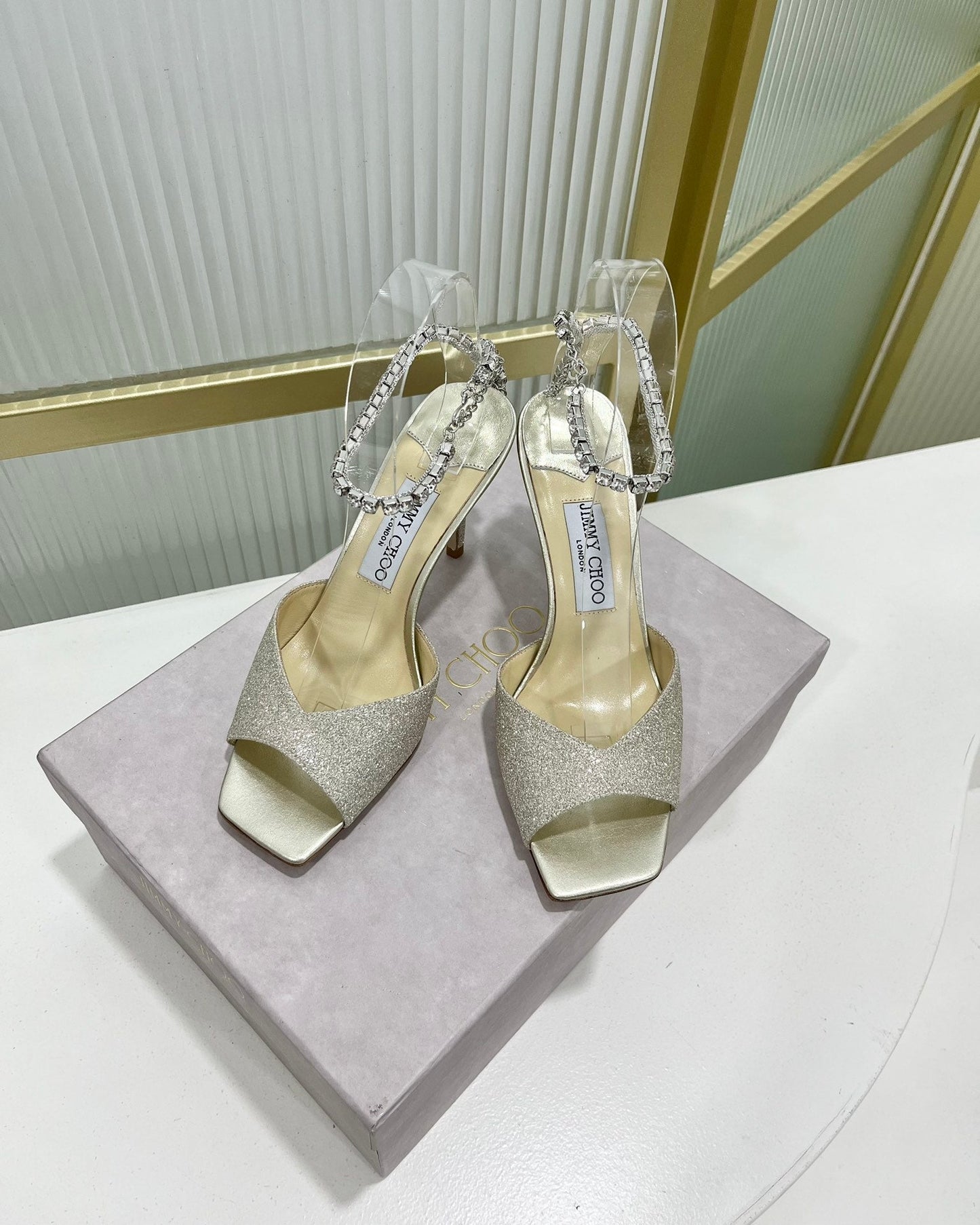 Jimmy Saeda Sandal 85 In Silver Satin With Glitt 587738