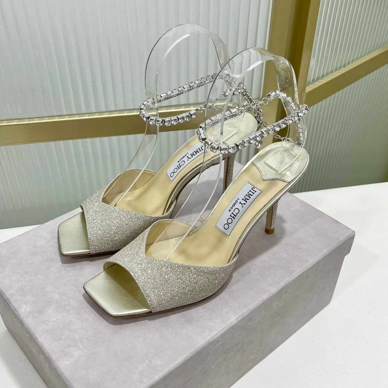 Jimmy Saeda Sandal 85 In Silver Satin With Glitt 587738