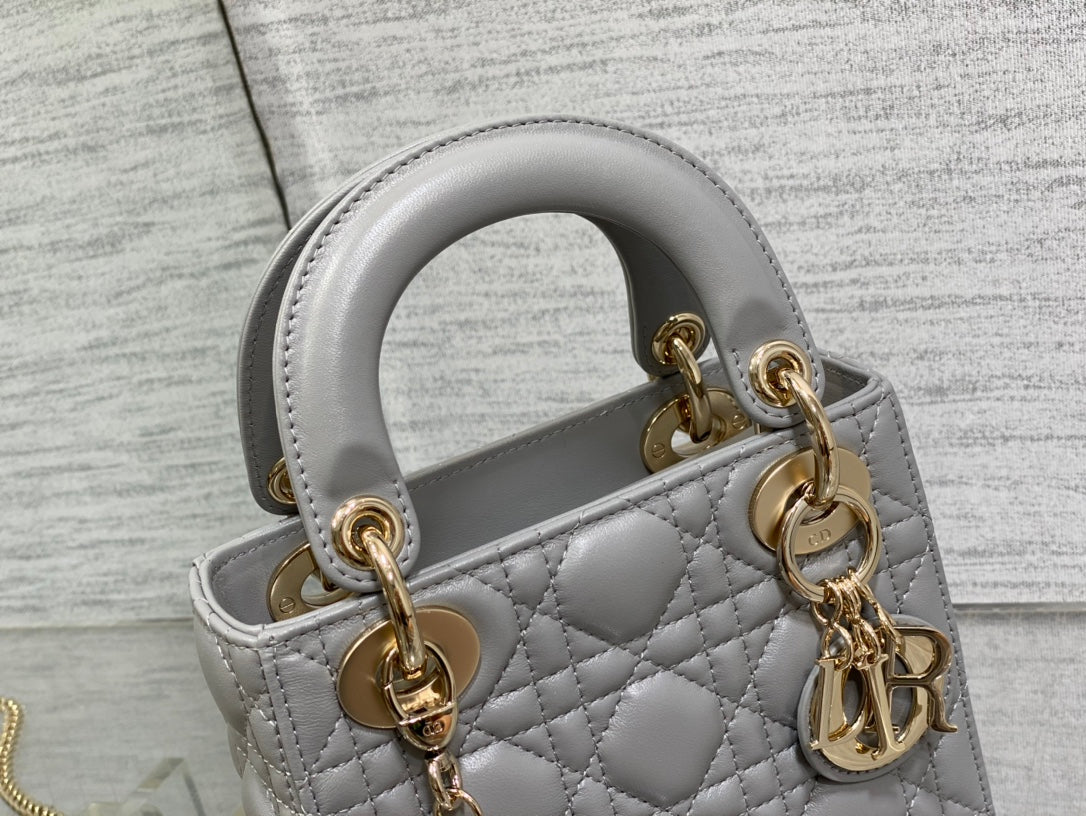 mini lady 17cm grey lambskin