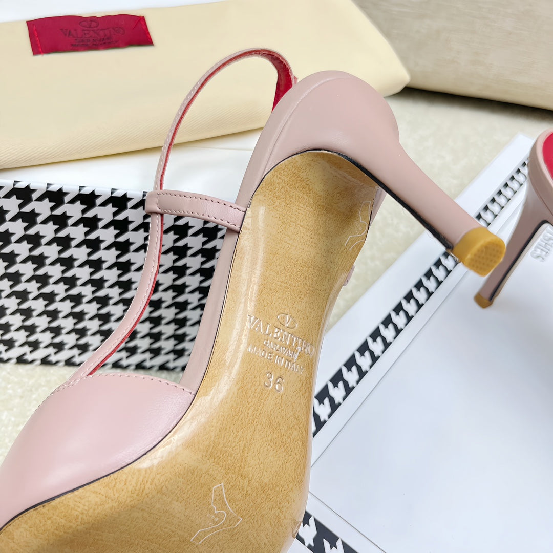 VLOGO SLINGBACK PUMP IN ROSE PINK CALFSKIN LEATHER WITH GOLD LOGO