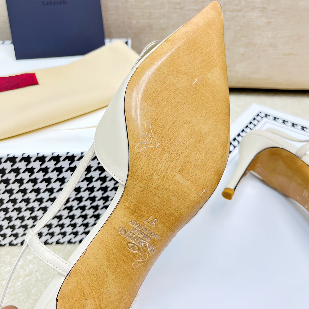 VLOGO SLINGBACK PUMP IN WHITE CALFSKIN LEATHER