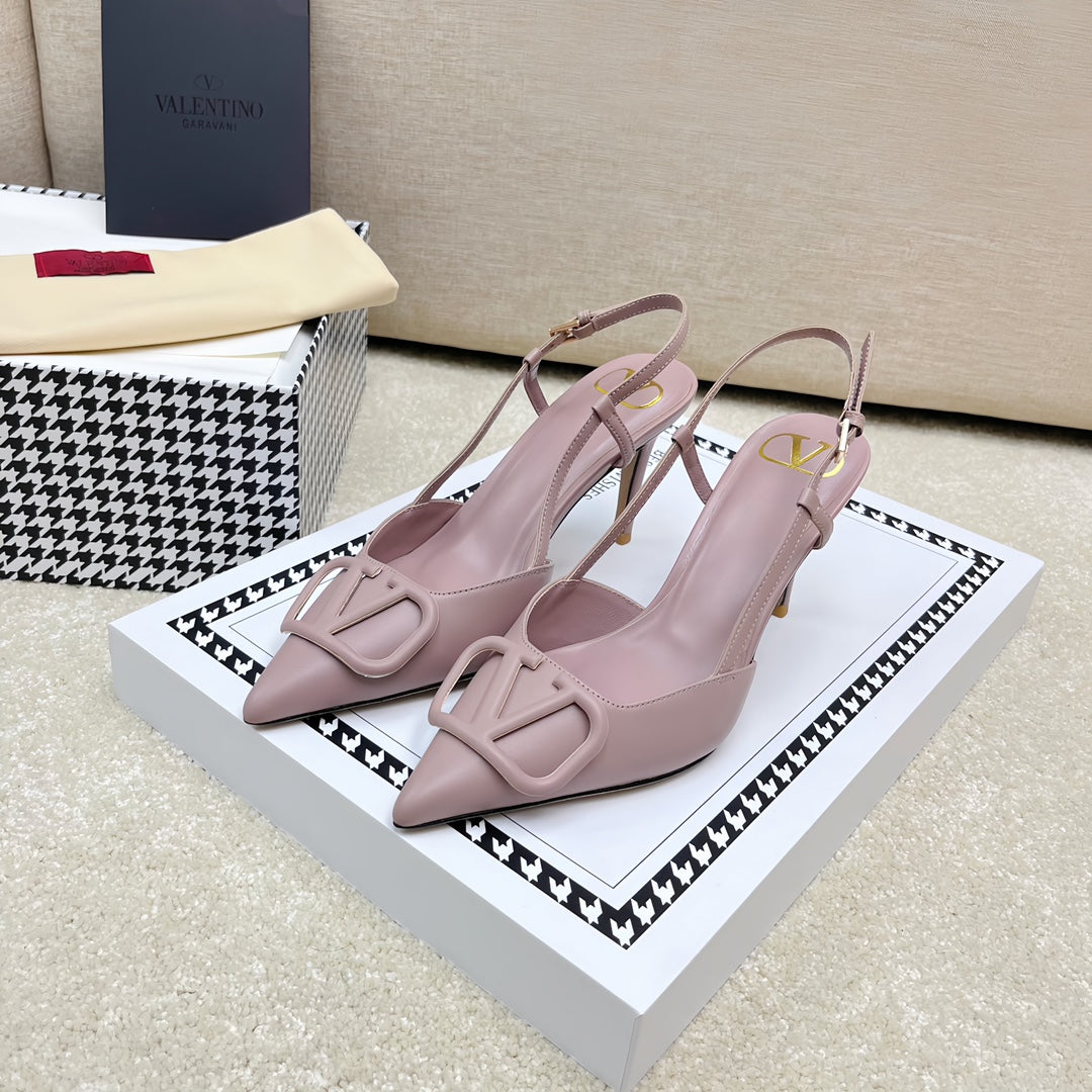 VLOGO SLINGBACK PUMP IN CREPE PINK CALFSKIN LEATHER