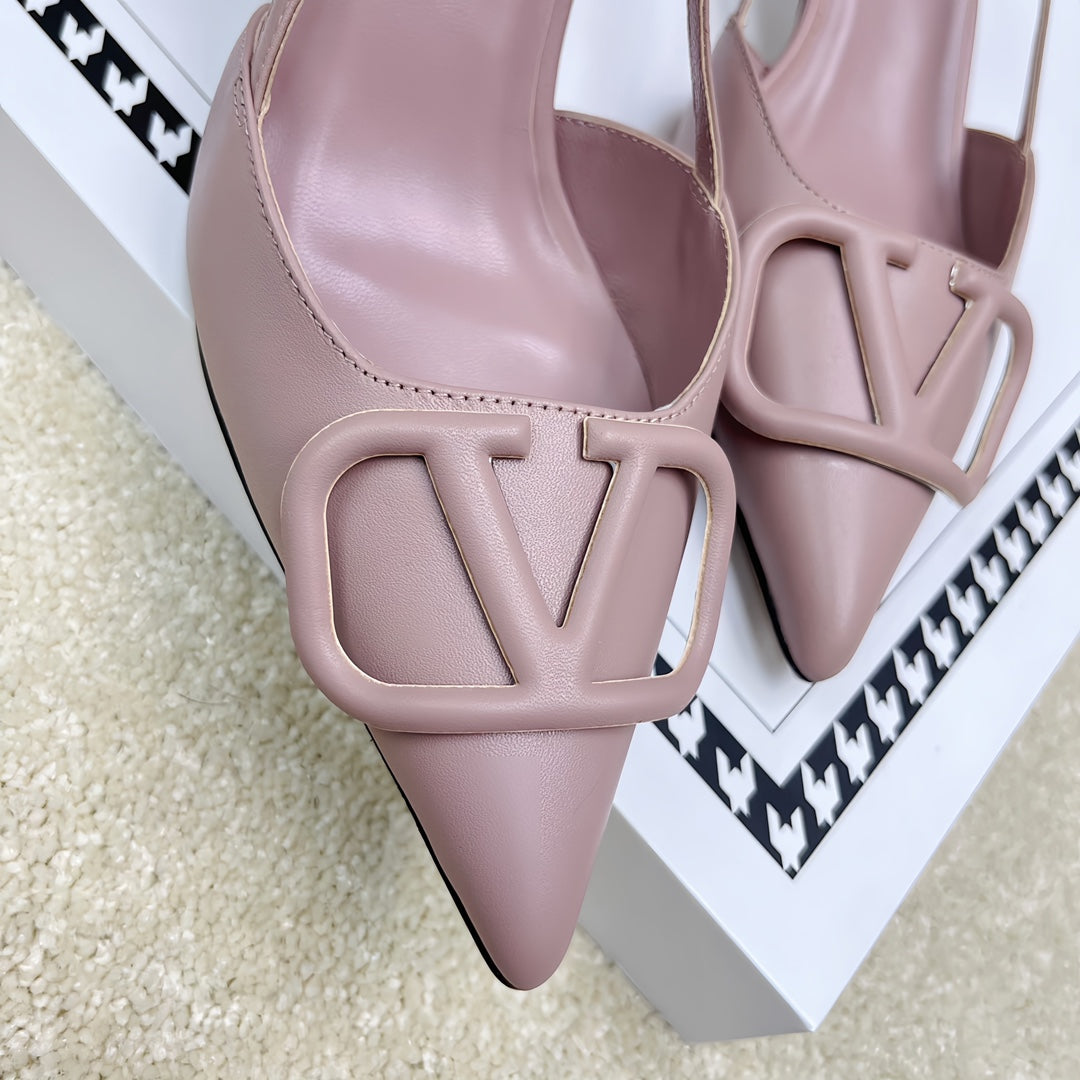 VLOGO SLINGBACK PUMP IN CREPE PINK CALFSKIN LEATHER