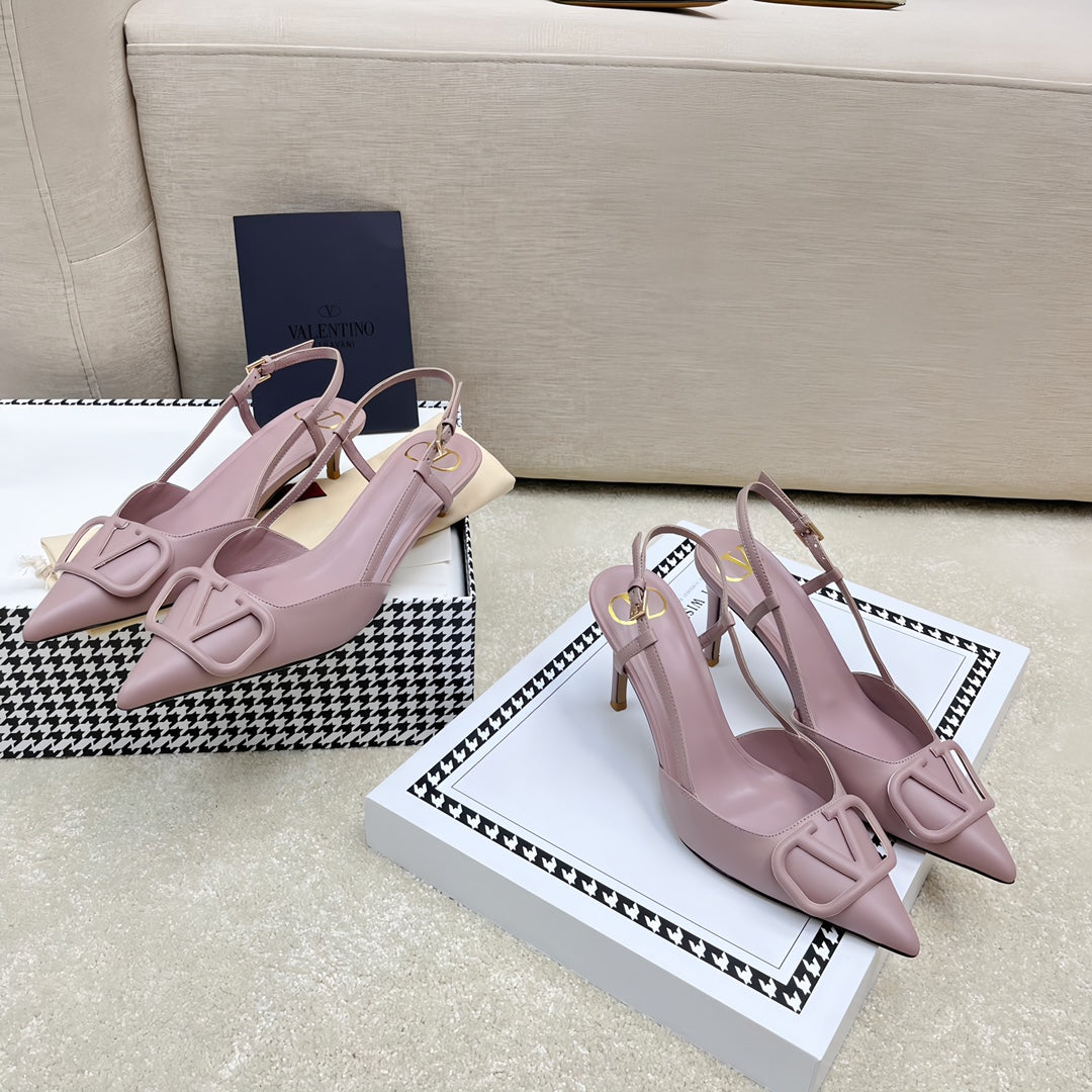 VLOGO SLINGBACK PUMP IN CREPE PINK CALFSKIN LEATHER