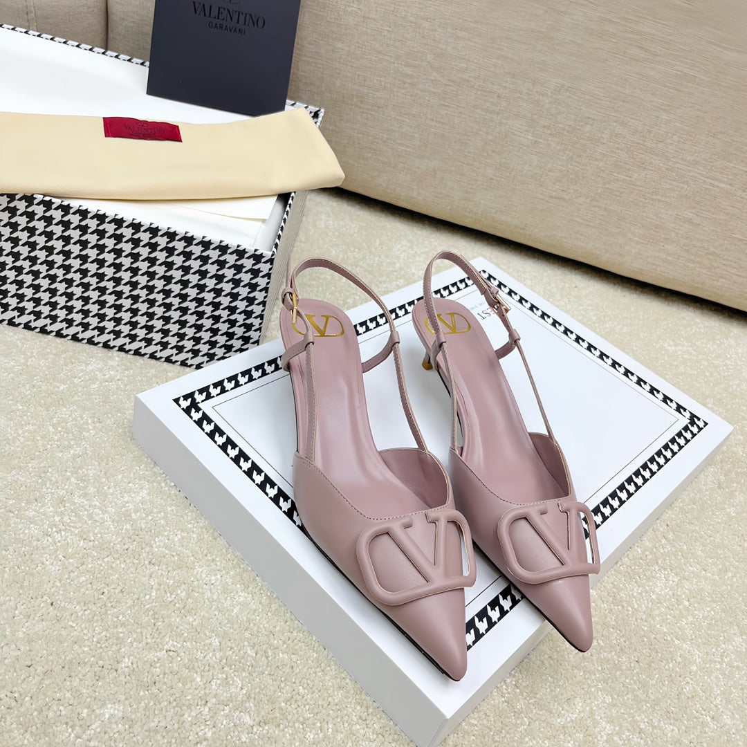 VLOGO SLINGBACK PUMP IN CREPE PINK CALFSKIN LEATHER