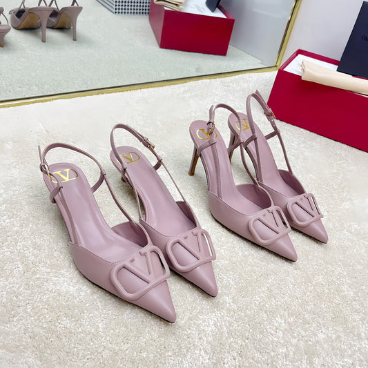 VLOGO SLINGBACK PUMP IN CREPE PINK CALFSKIN LEATHER