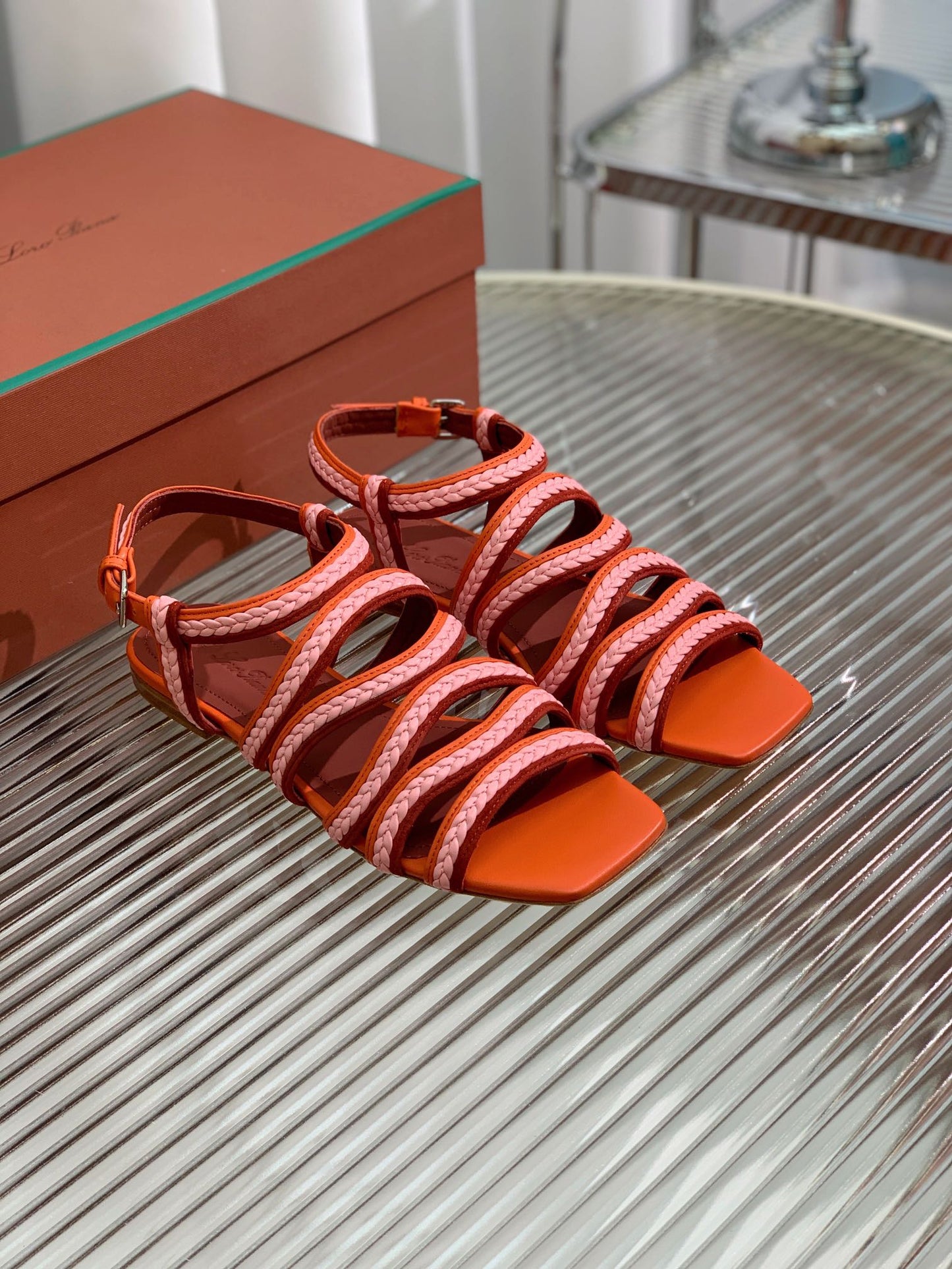 Sprightly Charms Sandal Piana Slippers Orange Pink Maroon Calfskin