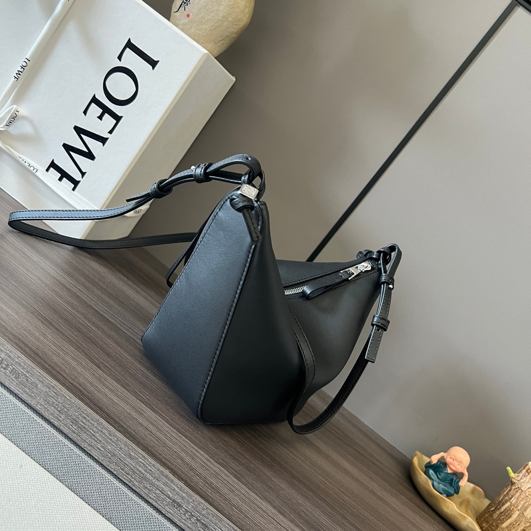 LOE LUNA HOBO 28 BAG IN BLACK CALFSKIN